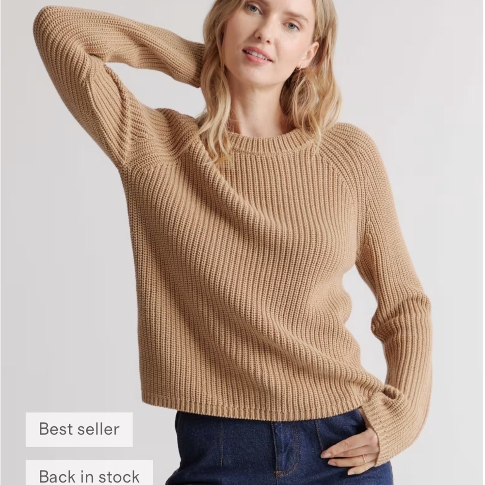 Quince 100% Organic Cotton Fisherman Crew Sweater Camel natural fibers